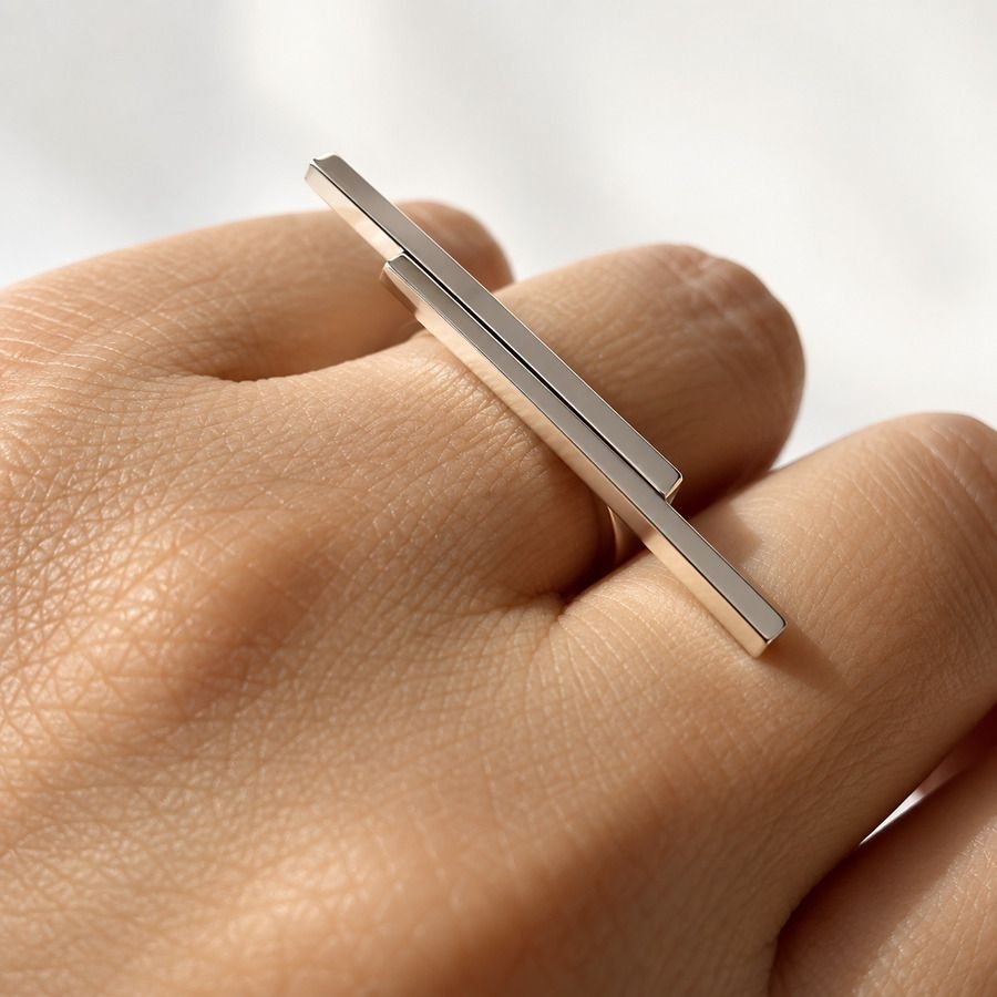 ANILLO DOBLE BARRA PLATA, ANILLO DE PLATA MINIMALISTA, MILAGRO ROUSSE