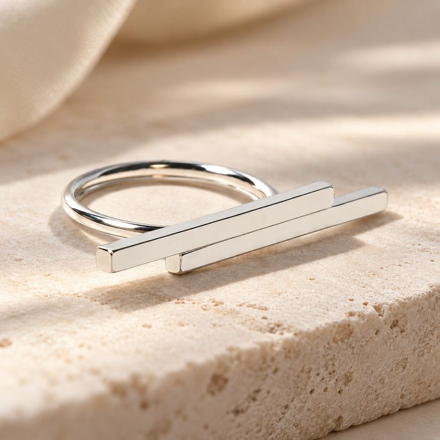 ANILLO DOBLE BARRA PLATA, ANILLO MINIMALISTA GEOMETRICO, MILAGRO ROUSSE