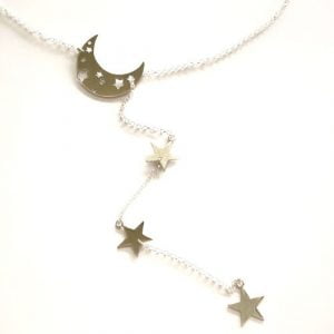 Collar largo de luna y estrellas de plata hecho a mano Milagro Rousse