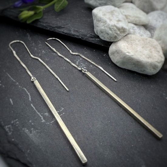 PENDIENTES LARGOS BARRAS Y CADENA DE PLATA, PENDIENTES MUY LARGOS, MILAGRO ROUSSE