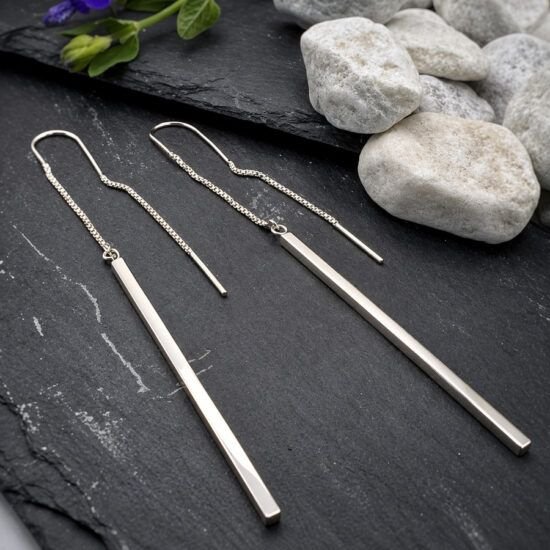 Pendientes Largos Barra y Cadena Plata, pendientes largos de plata, Milagro Rousse