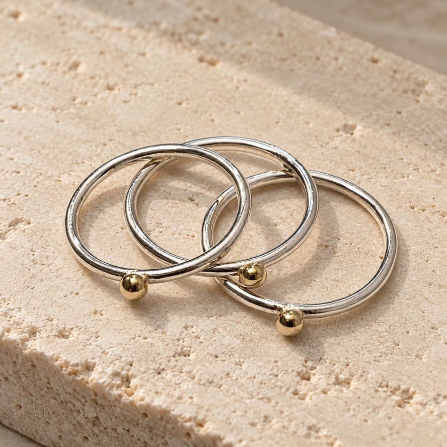 Set de 3 Anillos de Plata 925 y Oro 18K, juego de anillos, Milagro Rousse