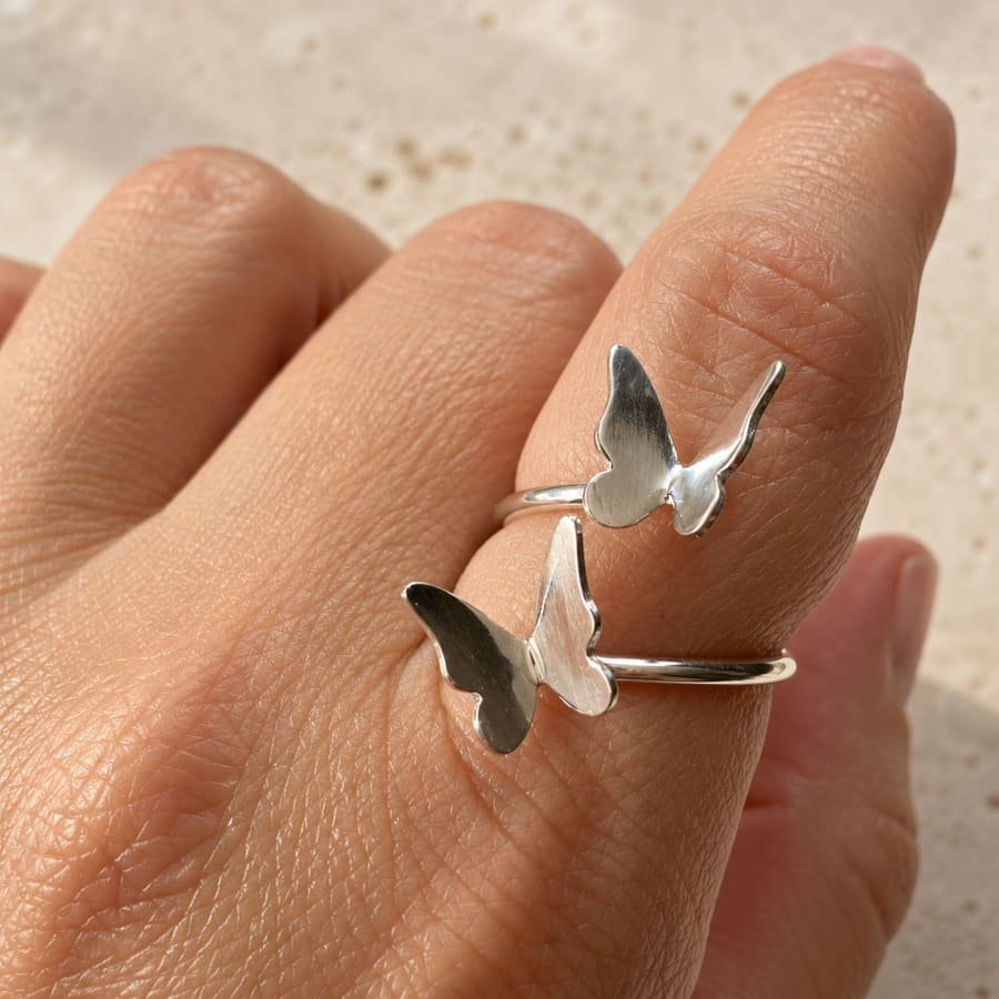 Anillo Dos Mariposas Plata 925, joyas de mariposas, Milagro Rousse