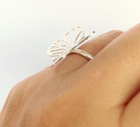 ANILLO MARIPOSA GRANDE DE PLATA, JOYAS DE MARIPOSAS, MILAGRO ROUSSE
