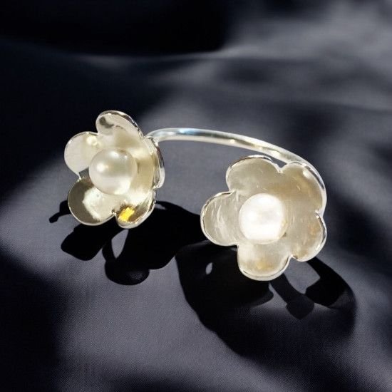 ANILLO FLORES Y PERLAS PLATA 925, MILAGRO ROUSSE