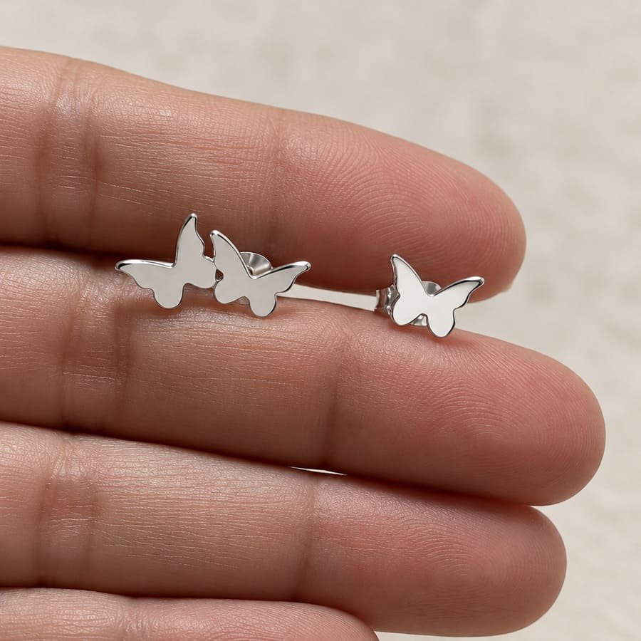 Pendientes Asimétricos de Mariposas de Plata 925, pendientes miniatura, Milagro Rousse