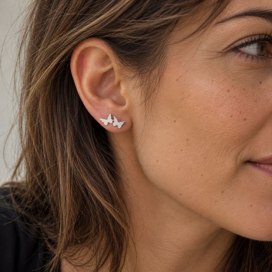 Pendientes Asimétricos de Mariposas de Plata 925, pendientes pequeños, Milagro Rousse