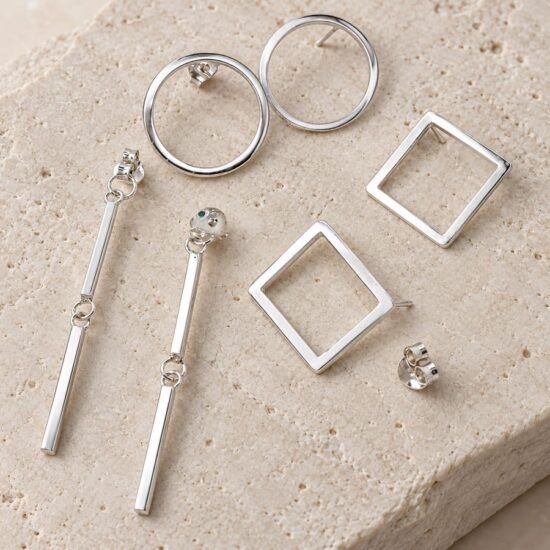 Pendientes Geométricos Intercambiables de Plata 925, set de pendientes combinables, Milagro Rousse