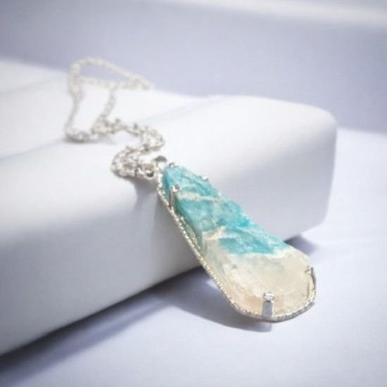 COLGANTE AMAZONITA NATURAL Y PLATA, COLGANTE CON PIEDRAS, MILAGRO ROUSSE