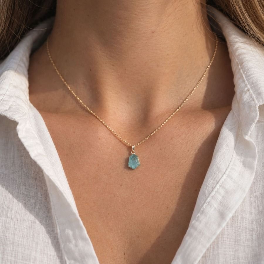 Colgante Topacio Azul en Bruto Plata 925, Colgante azul pequeño de topacio en bruto con cadena de plata, milagro rousse