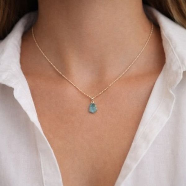 Colgante Plata Topacio Azul Sky en Bruto con plata 925, colgante pequeño azul, Milagro Rousse