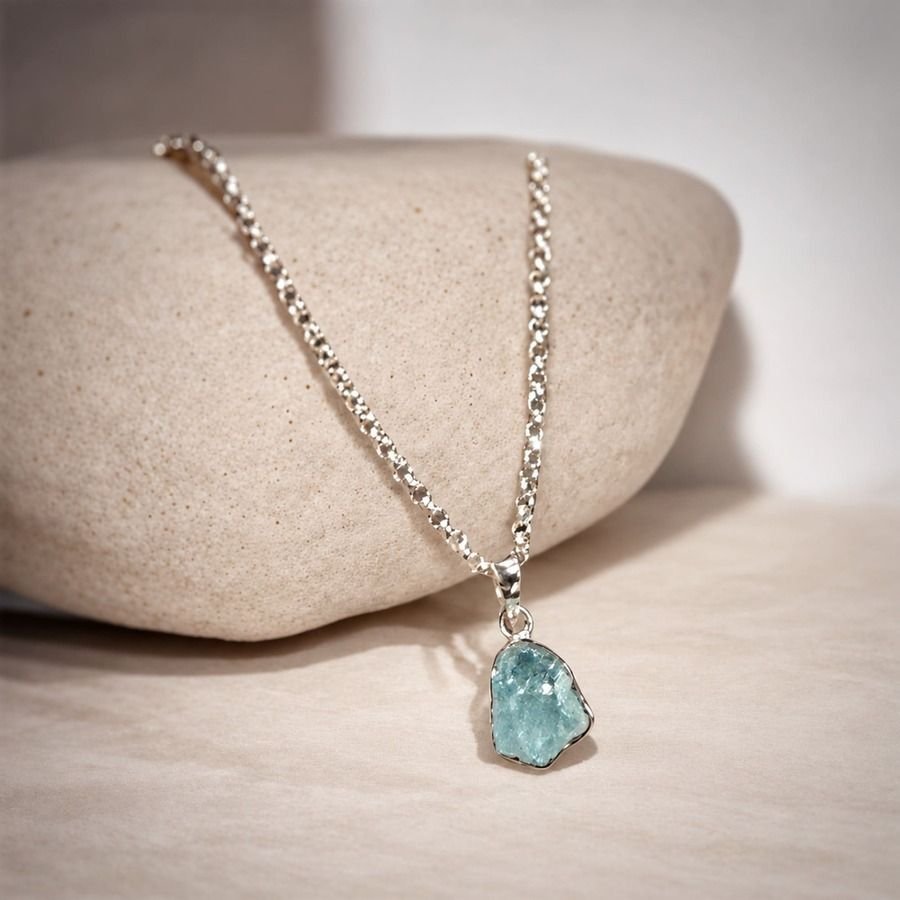 Colgante de Topacio Azul en Bruto con Cadena de Plata 925, milagro rousse