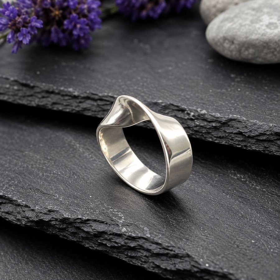 ANILLO MOEBIUS PLATA, ANILLO GEOMETRICO, MILAGRO ROUSSE