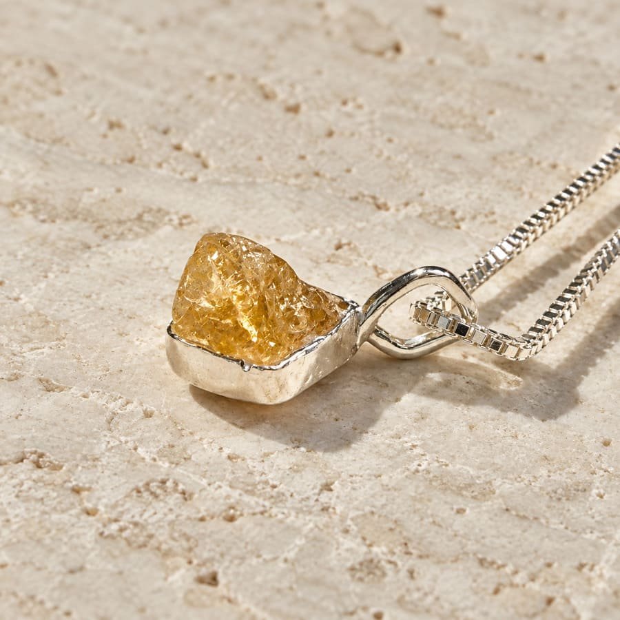 Colgante de topacio imperial amarillo en bruto y Plata 925, Milagro Rousse